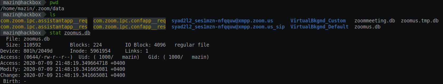 Zoomus.db local database permissions